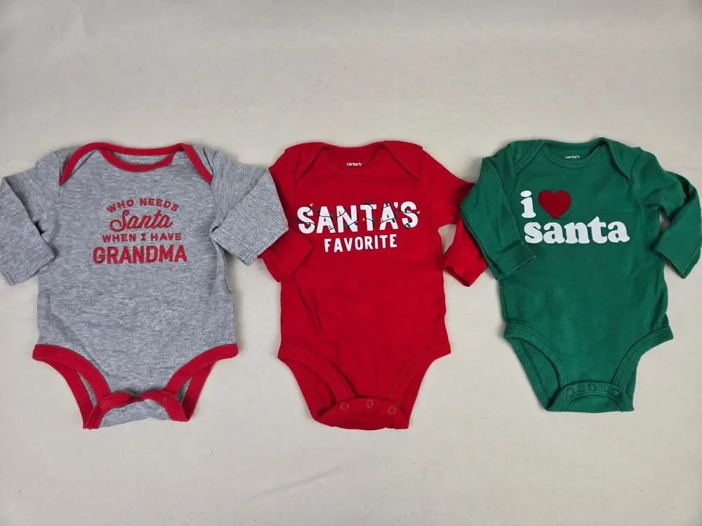 3 Carter's Santa Christmas Bodysuits 3 months 3m baby girl baby boy